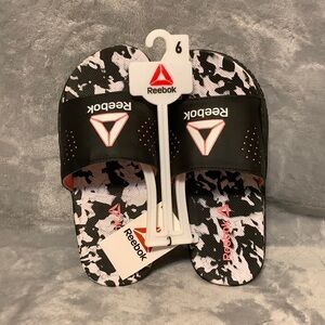 Reebok Pervade Black, White & Coral Open Toe Slip-On Slide Sandals